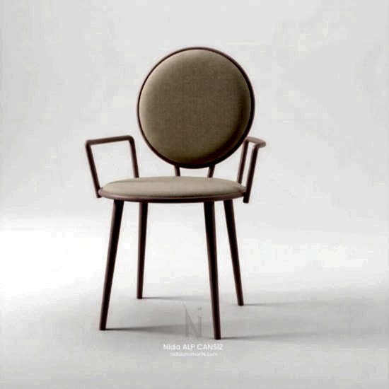 Pem Chair bej pembe modern sandalye, yuvarlak sırtlı minimal tasarım